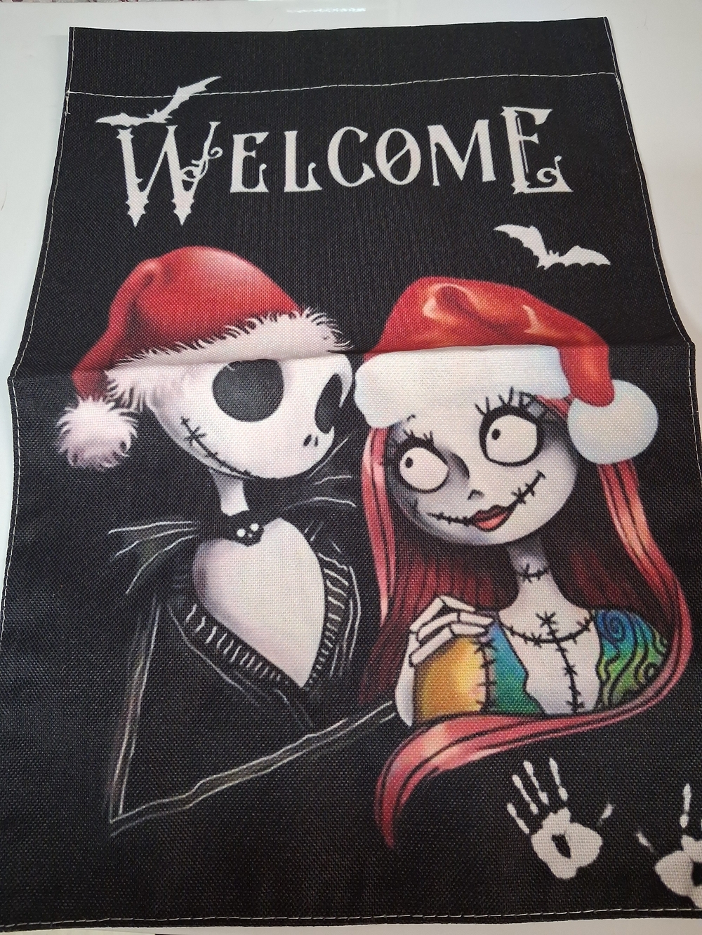 Halloween Welcome Flag with Jack and Sally Design - Black/Red